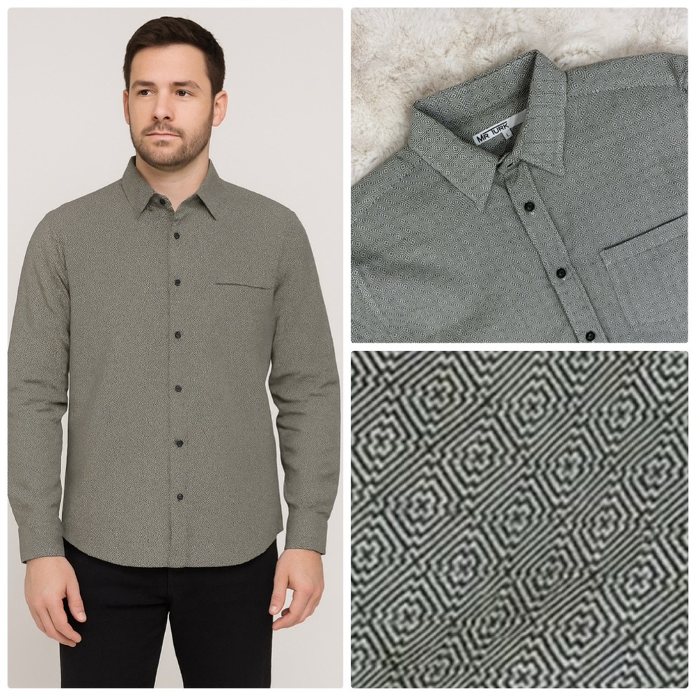 Mr. Turk geometric pattern Button-Down Shirt in gray black white - l